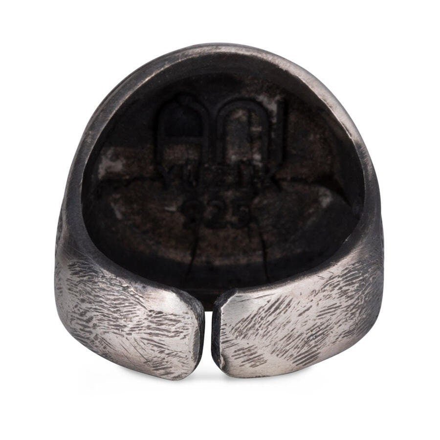 Alparslan Buyuk Selcuklu Eight - Pointed Star Arrow Bow Tumbled Silver Men's Ring | 925 Sterling Silver Handmade - Turkish TV Series