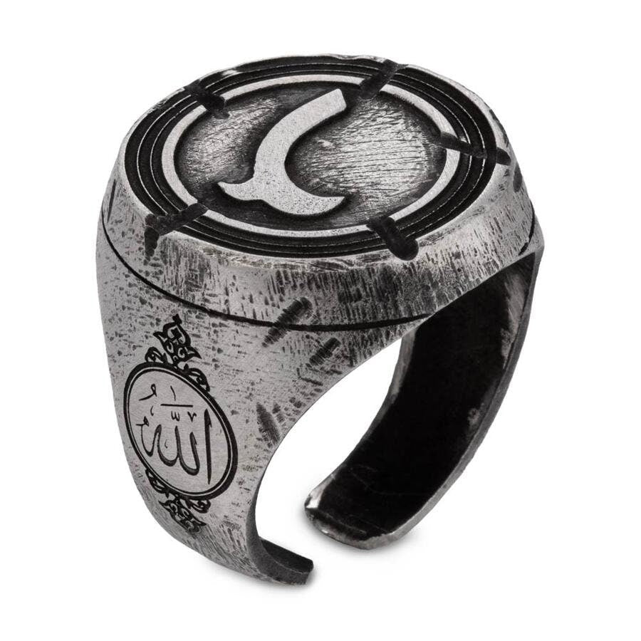 Alparslan Buyuk Selcuklu Tumbled Silver Men's Ring | Handmade 925 Sterling Silver, Great Seljuk Ring - Turkish TV Series