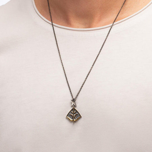 Crescent Motif 925 Sterling Silver Arrow - Bow Necklace | Kayi Tribe Handmade Ottoman Dirilis Ertugrul Symbol Gift - Turkish TV Series