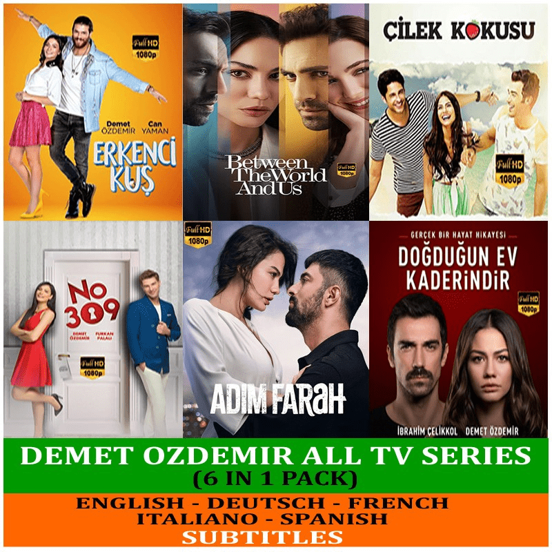 Demet Ozdemir TV Series Collection with Subtitles (6 - in - 1 Pack) *USB Flash Drive* Adim Farah - Erkenci Kus - Cilek Kokusu - No: 309 - Dogduğun Ev Kaderindir - Turkish TV Series