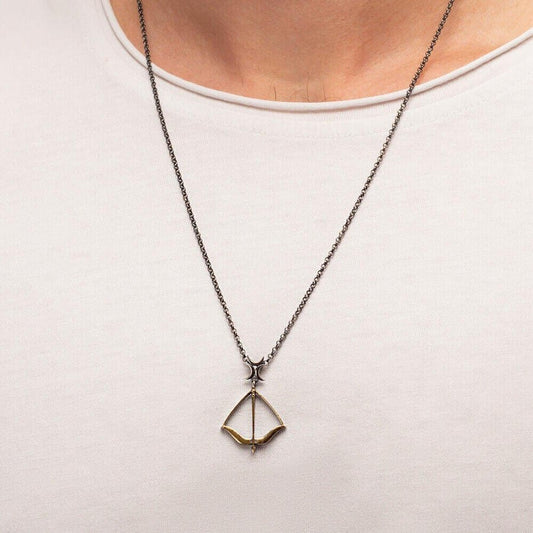 Dirilis Ertugrul Arrow - Bow Symbol Kayi Tribe Handmade 925 Sterling Silver Necklace for Men | Turkish Series Gift | Ottoman Seljuk Necklace - Turkish TV Series
