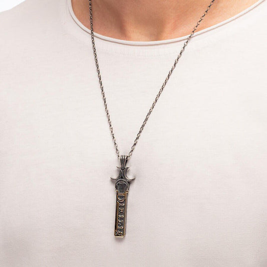 Dirilis Ertugrul Three Crescent Ertugrul Gazi Sword Necklace Kayi Tribe Handmade 925 Sterling Silver Necklace for Men | Turkish Series Gift - Turkish TV Series