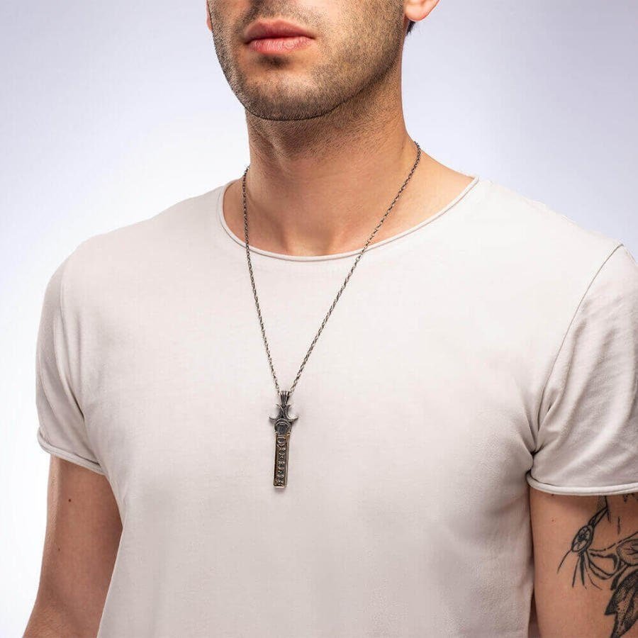 Dirilis Ertugrul Three Crescent Ertugrul Gazi Sword Necklace Kayi Tribe Handmade 925 Sterling Silver Necklace for Men | Turkish Series Gift - Turkish TV Series