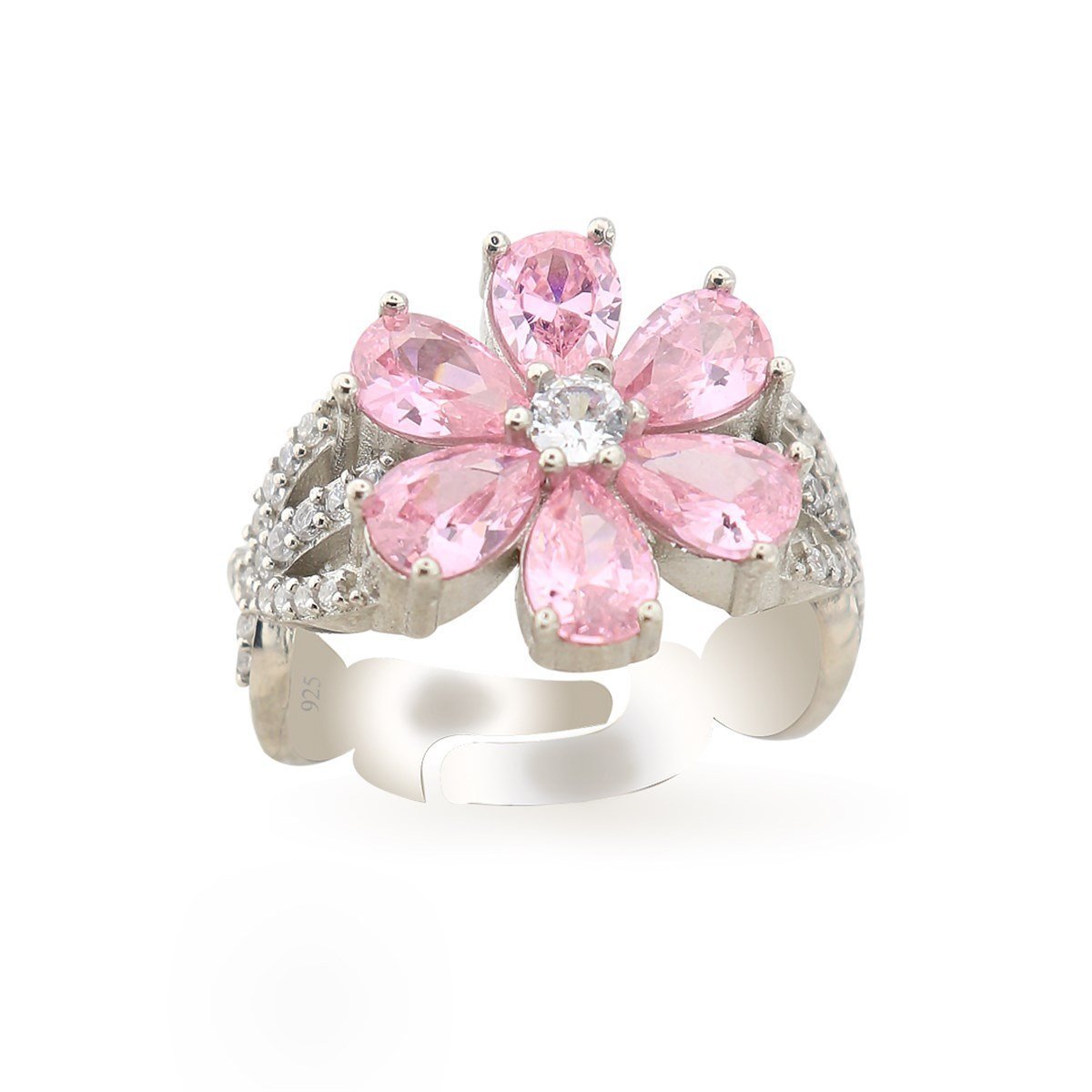 Eda Yildiz Ring Sen Cal Kapimi - Adjustable One Size Sterling Silver Ring With Pink Stone - Turkish TV Series