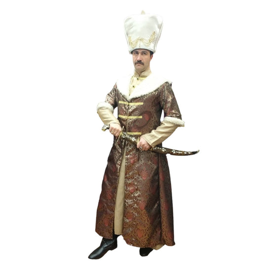 Handmade Sultan Costume Kanuni Suleiman Traditional Ottoman **Full Dress** Handmade Pearl Embroidered Sword Magnificent Century Men Costume - Turkish TV Series