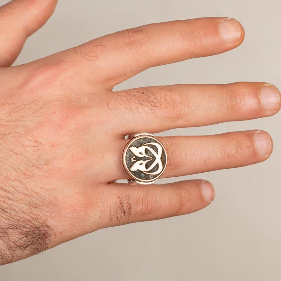 Personalized Payitaht Abdulhamid Series 925 Sterling Silver Hudhud Bird Ring, Abdul Hamid Turkish TV Series Gift for Him, Name Engraving - Turkish TV Series