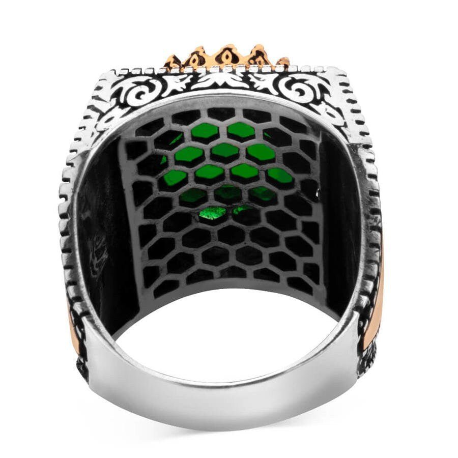 Seal of Solomon Men's Ring with Green Zircon Stone / Hz. Suleiman 925 Sterling Silver Handmade Ring/ Ottoman Arm "Seal of Solomon" Engraved - Turkish TV Series