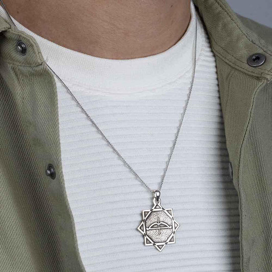 TOZKOPARAN ISKENDER Kemankes Tozkoporan Universe Cycle Arrow Bow Silver Necklace for Men/Children , Turkish TV Series Gift - Turkish TV Series