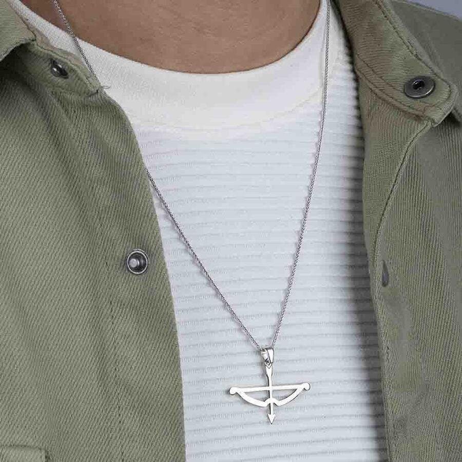 TOZKOPARAN ISKENDER Kemankes Tozkoporan Universe Cycle Arrow Bow Silver Necklace for Men/Children , Turkish TV Series Gift - Turkish TV Series