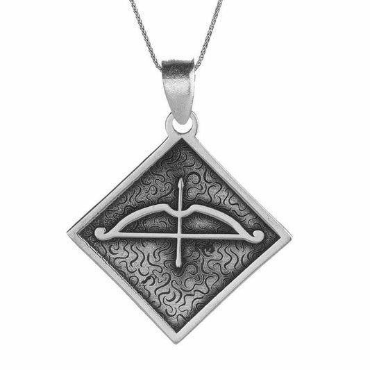 TOZKOPARAN ISKENDER Kemankes Tozkoporan Universe Cycle Arrow Bow Silver Necklace for Men/Children , Turkish TV Series Gift - Turkish TV Series