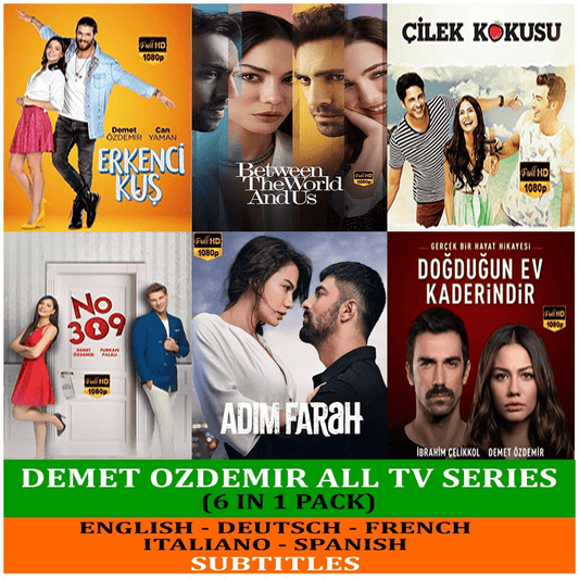 Demet Ozdemir TV Series Collection with Subtitles (6 - in - 1 Pack) *USB Flash Drive* Adim Farah - Erkenci Kus - Cilek Kokusu - No: 309 - Dogduğun Ev Kaderindir - Turkish TV Series