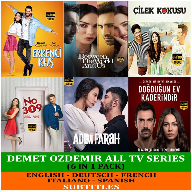 Demet Ozdemir TV Series Collection with Subtitles (6-in-1 Pack) *USB Flash Drive* Adim Farah - Erkenci Kus - Cilek Kokusu - No: 309 - Dogduğun Ev Kaderindir