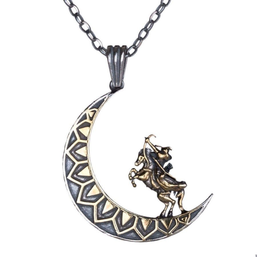 Dirilis Ertugrul Kayi Tribe Crescent Necklace - Handmade 925 Sterling Silver Necklace for Men, Turkish Series Gift - Turkish TV Series