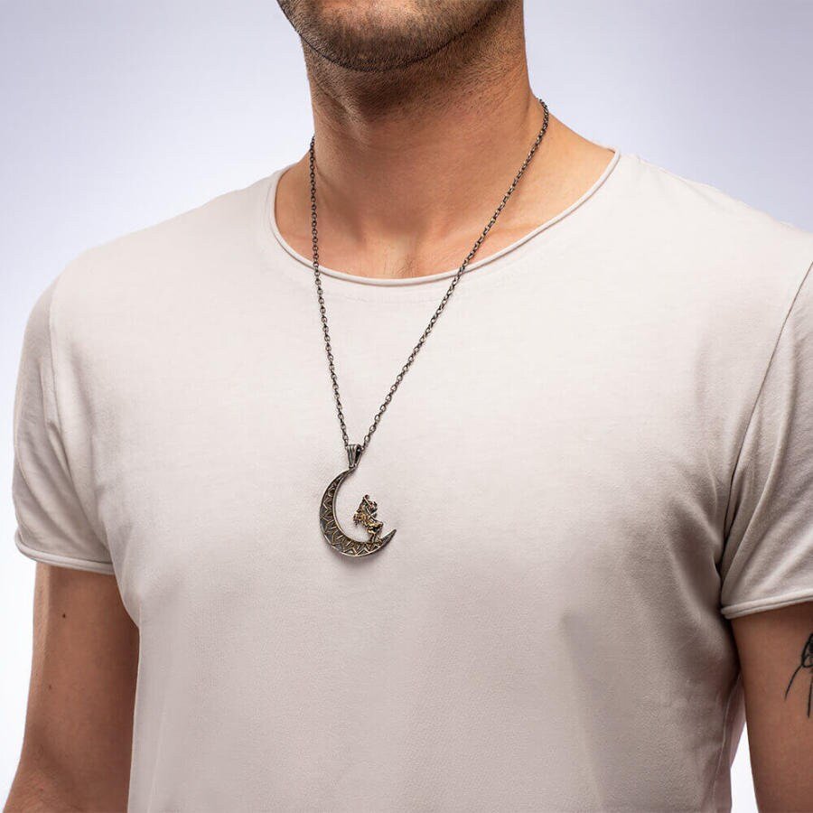 Dirilis Ertugrul Kayi Tribe Crescent Necklace - Handmade 925 Sterling Silver Necklace for Men, Turkish Series Gift - Turkish TV Series
