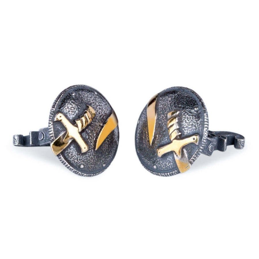 Dirilis Ertugrul Sword Shield Cufflink for Men - 925 Sterling Silver, Turkish Series Gift KAYI Tribe Ertugrul Gazi - Turkish TV Series