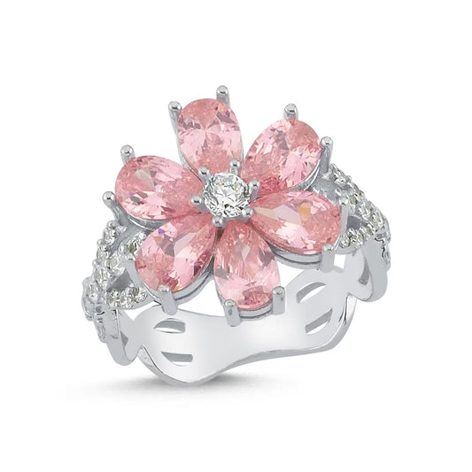 Eda Yildiz Ring Sen Cal Kapimi - Adjustable One Size Sterling Silver Ring With Pink Stone - Turkish TV Series