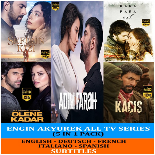 Engin Akyurek Ultimate Collection: 5-in-1 TV Series Pack | Kara Para Ask, Sefirin Kizi, Olene Kadar, Kacis, Adim Farah | Full HD on USB