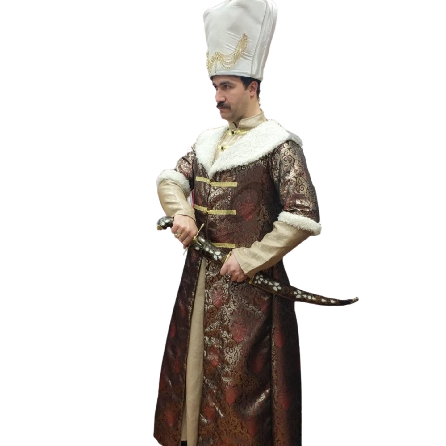 Handmade Sultan Costume Kanuni Suleiman Traditional Ottoman **Full Dress** Handmade Pearl Embroidered Sword Magnificent Century Men Costume - Turkish TV Series