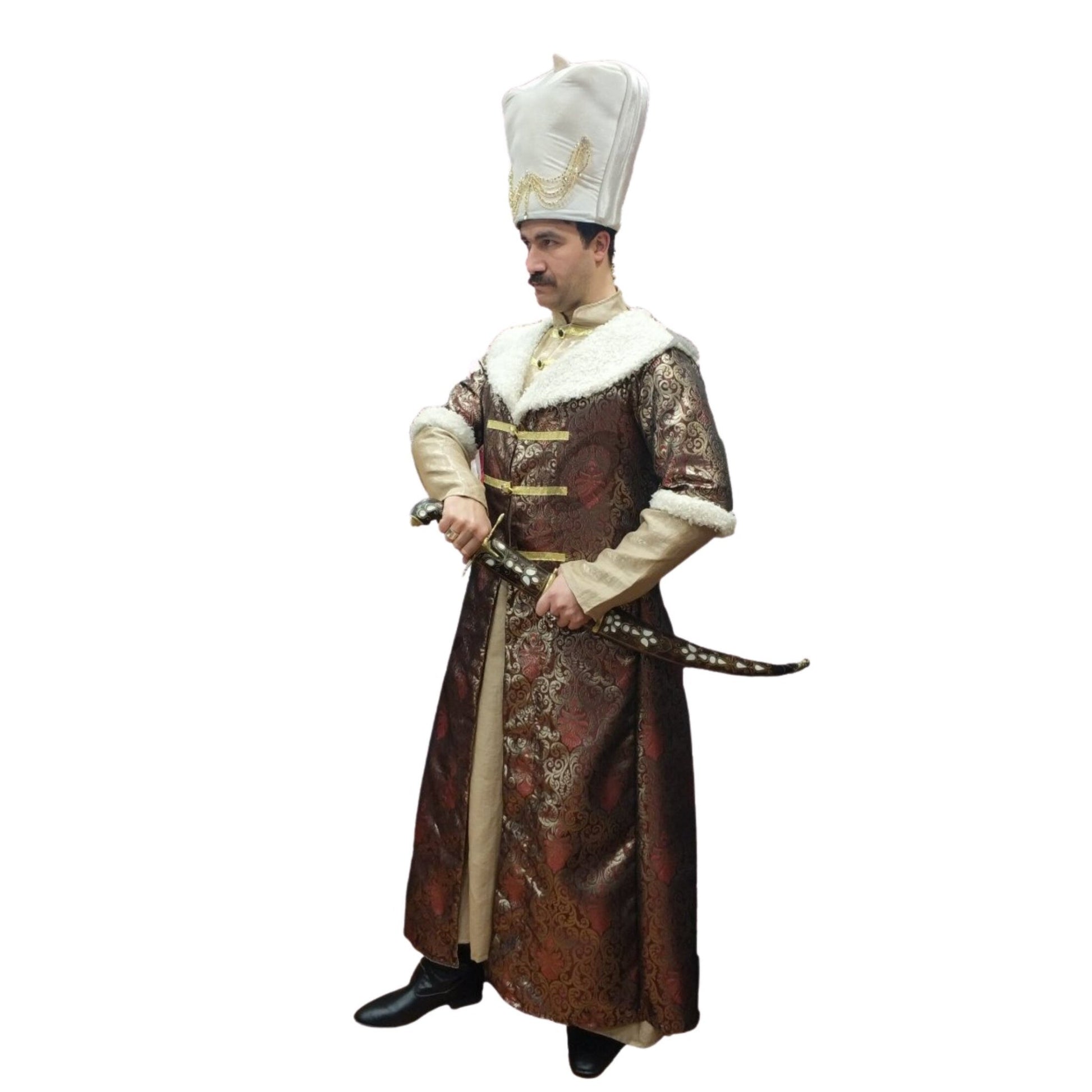 Handmade Sultan Costume Kanuni Suleiman Traditional Ottoman **Full Dress** Handmade Pearl Embroidered Sword Magnificent Century Men Costume - Turkish TV Series