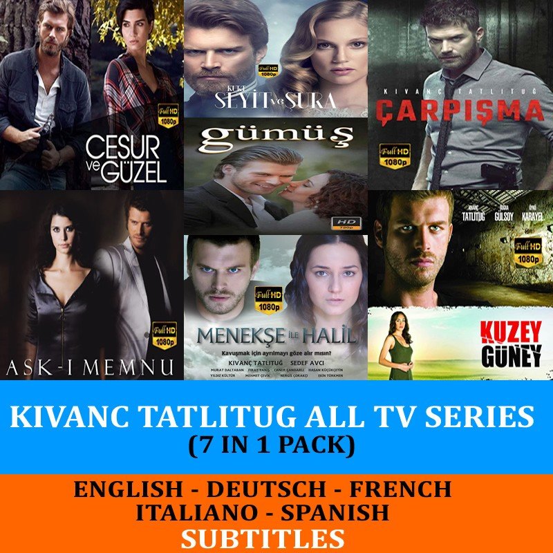 Kivanc Tatlitug Ultimate Collection: 7 - in - 1 TV Series Pack | Ask - i Memnu, Carpisma, Cesur ve Guzel, Gumus, Kurt Seyit ve Sura, Kuzey Guney, Menekse ile Halil | Full HD on USB, Ad - Free - Turkish TV Series