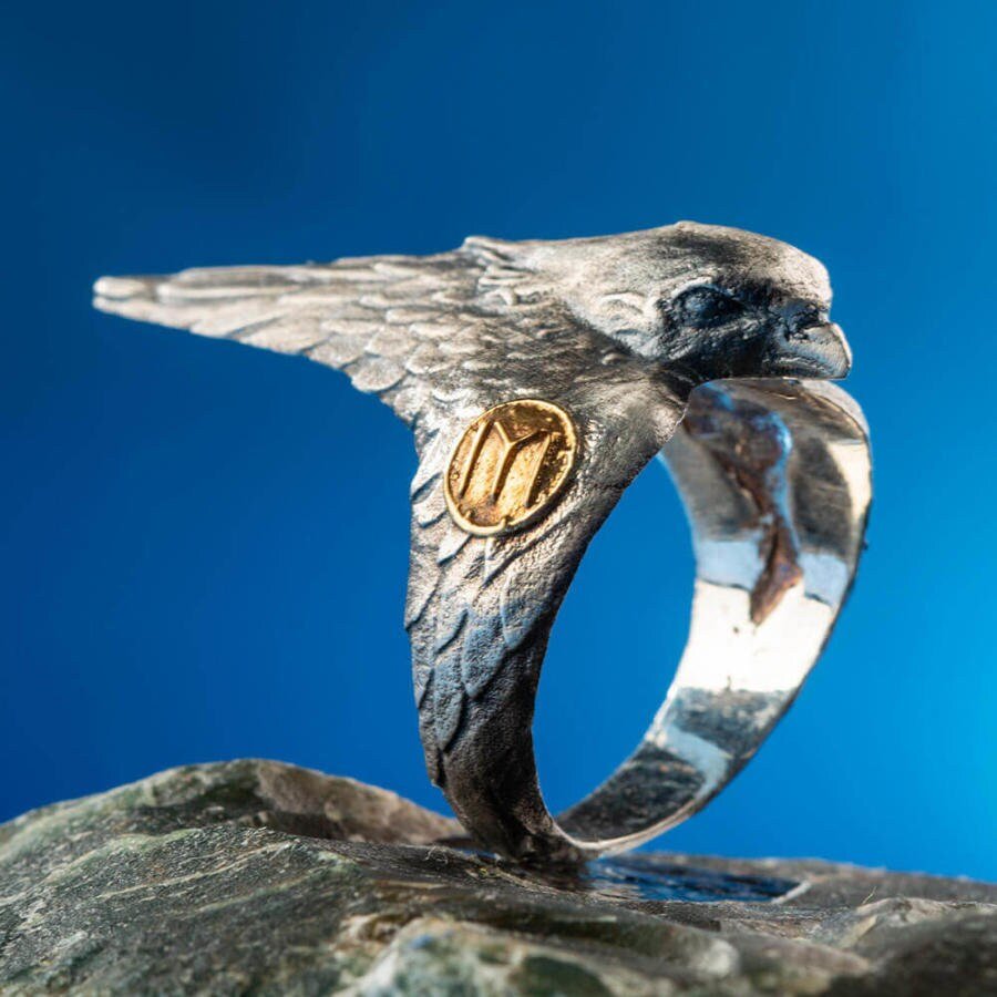 Original Dirilis Ertugrul Zihgir, Ertugrul Thumb Ring for Men, Hawk Motif 925 Sterling Silver Handmade Ring, KAYI Tribe Symbol Ring /Model 1 - Turkish TV Series