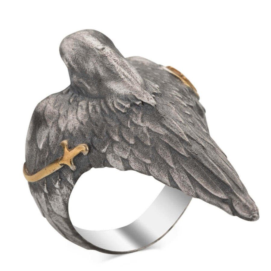 Original Dirilis Ertugrul Zihgir, Ertugrul Thumb Ring for Men, Hawk Motif 925 Sterling Silver Handmade Ring, KAYI Tribe Symbol Ring /Model 1 - Turkish TV Series