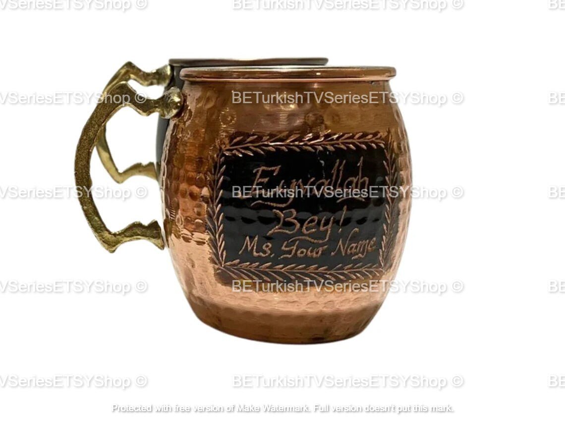 SET OF 2 Ertugrul Mug Solid Copper Hand Engraved / Handmade Pure Copper Dirilis Ertugrul Mugs / Personalized Eyvallah Hatun&Bey Mug /Model 2 - Turkish TV Series