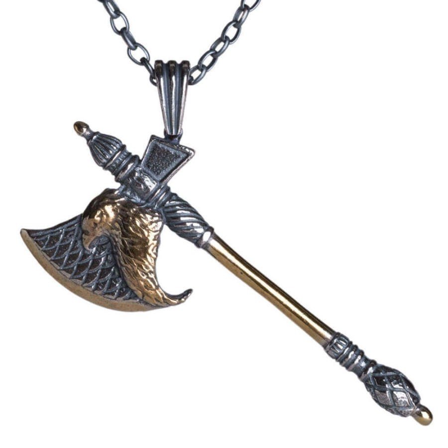 Turgut Alp Dirilis Axe Symbol Necklace - Kayi Tribe Handmade 925 Sterling Silver Ottoman Necklace Gift, Hawk Figured Double Sided - Turkish TV Series