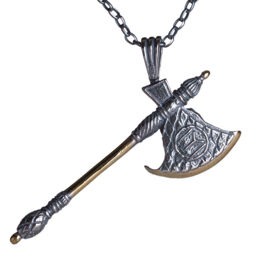 Turgut Alp Dirilis Axe Symbol Necklace - Kayi Tribe Handmade 925 Sterling Silver Ottoman Necklace Gift, Hawk Figured Double Sided - Turkish TV Series