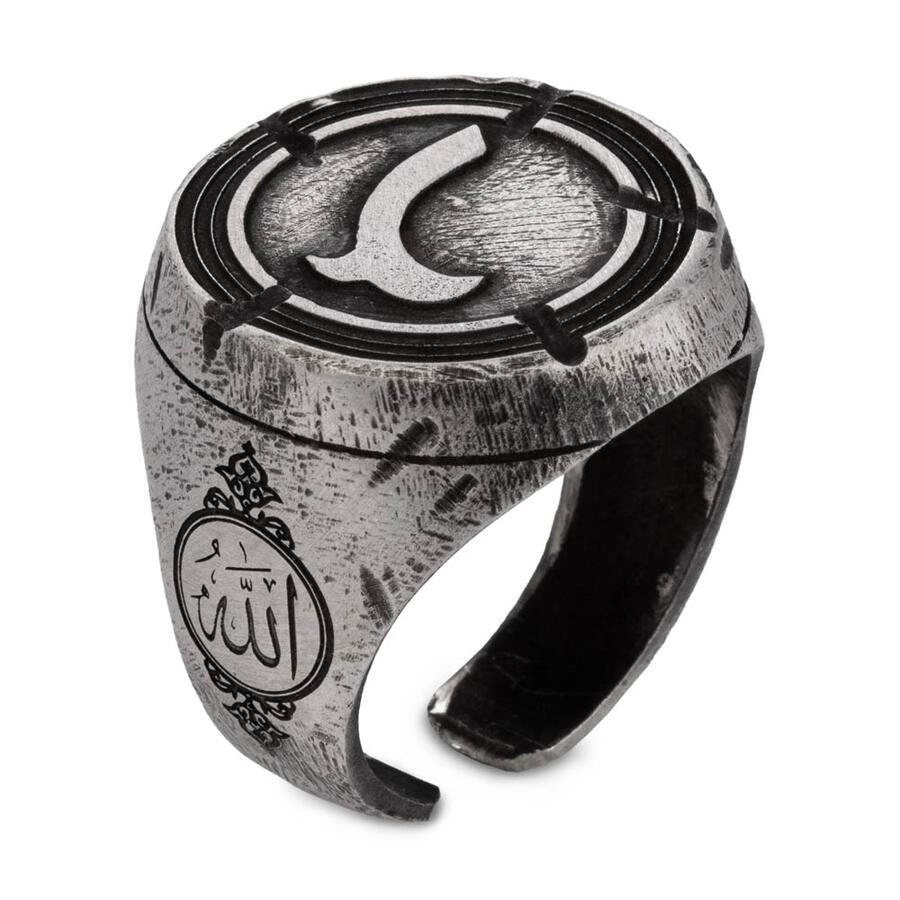 Alparslan Buyuk Selcuklu Tumbled Silver Men's Ring | Handmade 925 Sterling Silver, Great Seljuk Ring