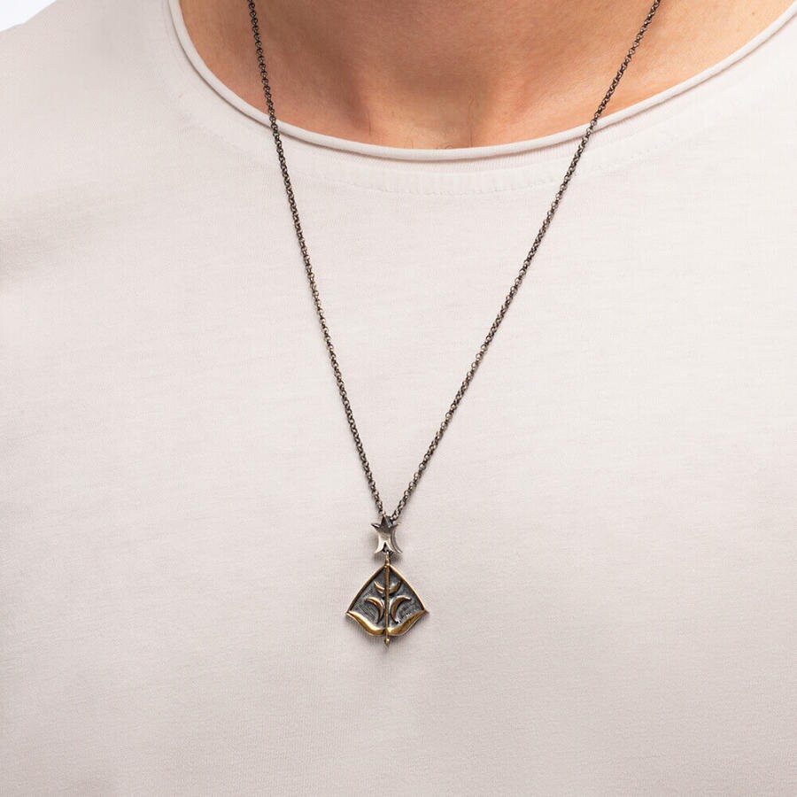 Crescent Motif 925 Sterling Silver Arrow-Bow Necklace | Kayi Tribe Handmade Ottoman Dirilis Ertugrul Symbol Gift