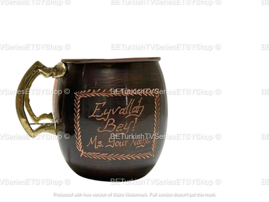 SET OF 2 Ertugrul Mug Solid Copper Hand Engraved / Handmade Pure Copper Dirilis Ertugrul Mugs / Personalized Eyvallah Hatun&Bey Mug /Model 2