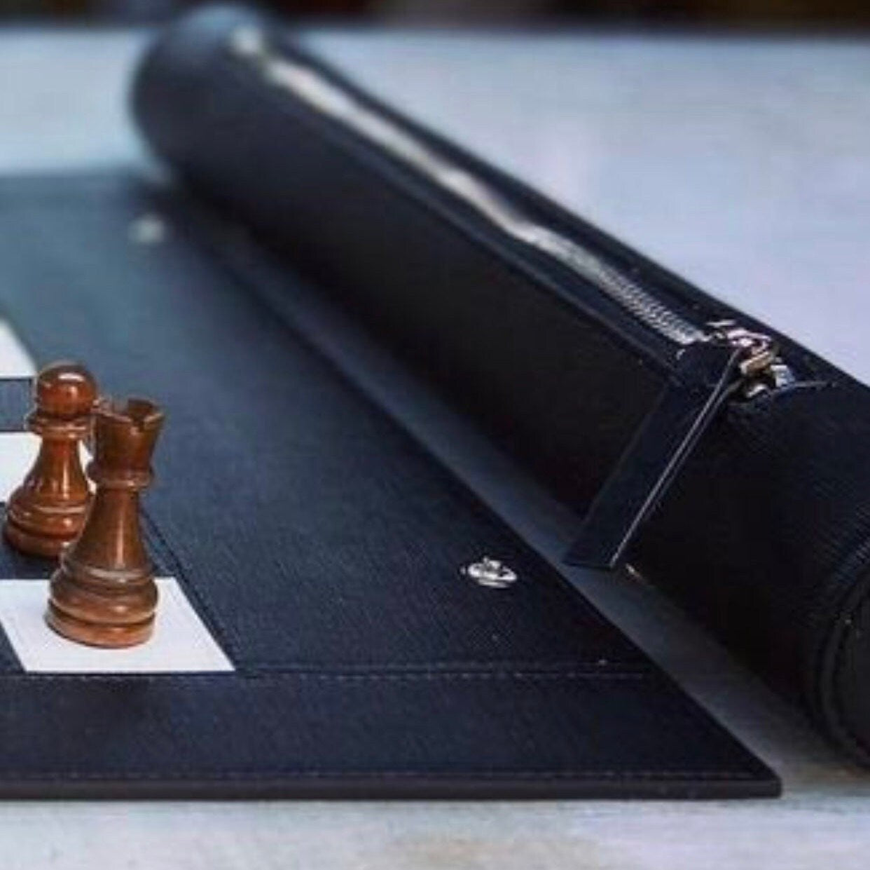 Handmade Leather Luxury Handmade Roll Up Chess Board/ High Quality Portable Leather Travel Chess Set / Wooden Chess Pieces Father's Day Gift